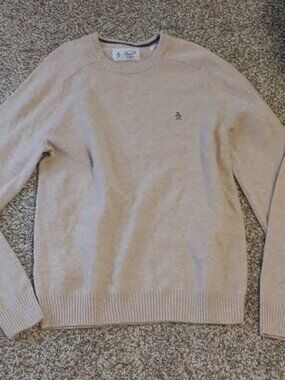 Original Penguin Sweater Men's Wool Crewneck Beige Size L
